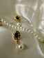 lirio de agua - Blue sapphire Classic and vintage pearl gold plated earrings